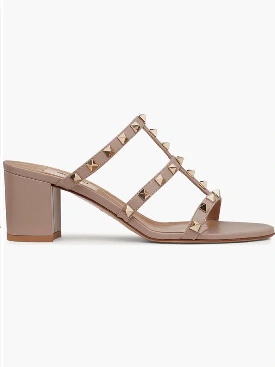 Valentino Garavani Rockstud Slide Blush Pink Rockstud Triple-Strap Flat Sandals - Picture 7 of 8